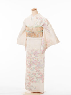 【50】訪問着 淡い黄色で総絞りです　※身長160㎝までの方へ